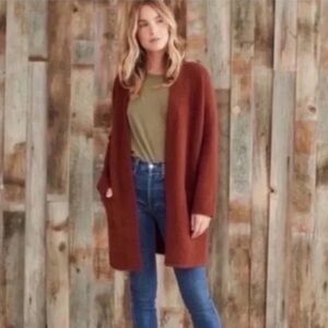 Jenni Kayne Rust Wool Blend Sweater Coat Size L NWT